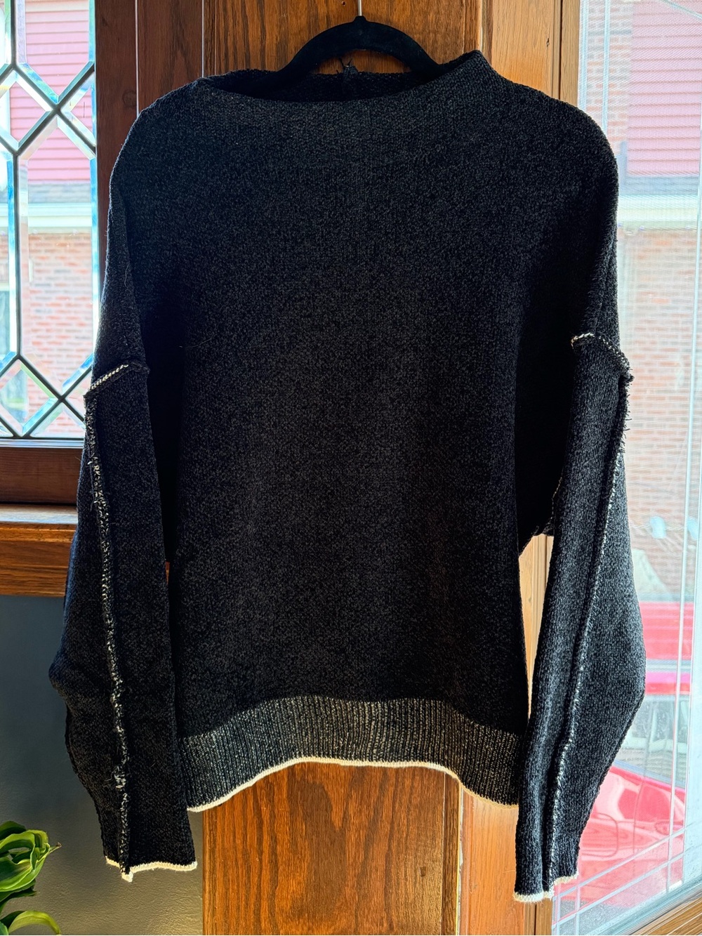 Zenana Black Marled Cowl Neck Sweater Size L/XL NWOT